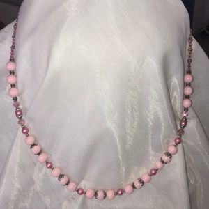 Pink and silver beaded necklace